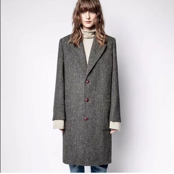 Zadig & Voltaire Macy Wool Check Coat size 38 CHARBON - Picture 2 of 12